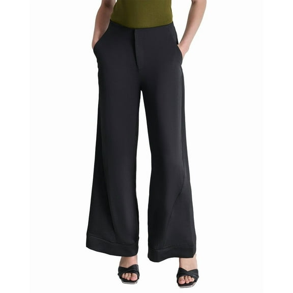 DKNY womens  Wide Leg Pant, 2, Black