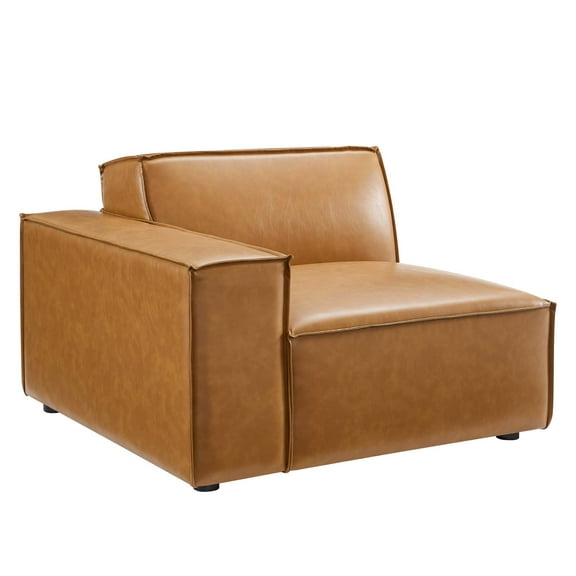 Sectional Sofa Set, Faux Vegan Leather, Tan, Modern Contemporary Urban Design, Living Lounge Room Hotel Lobby Hospitality