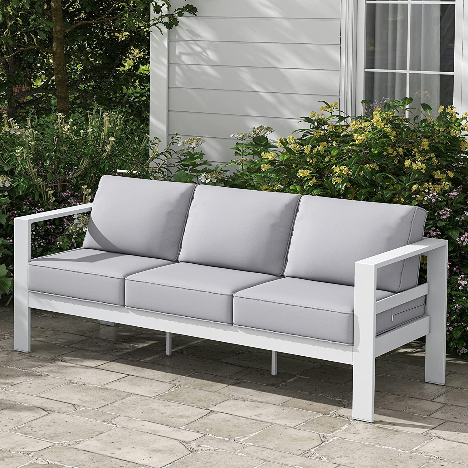 Tolead Outdoor Aluminum Patio Furniture Set, Modern Outdoor Sectional with 5" Cushion & Wide