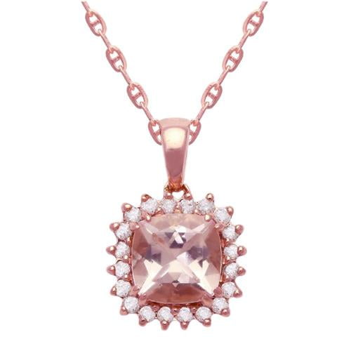 Beverly Hills Charm 10k Rose Gold 1 14ct. TDW Diamond and Morganite Halo Necklace (H-I, I2-I3) by Overstock