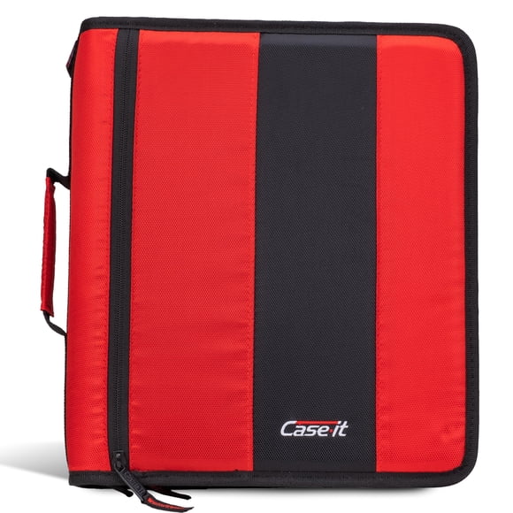 Case-it Classic Zipper Binder | 2-Inch O-Rings, 350 Sheet Capacity, Multiple Storage Pockets & Shoulder Strap | School & Office Organizer | D-251 Fire Engine Red