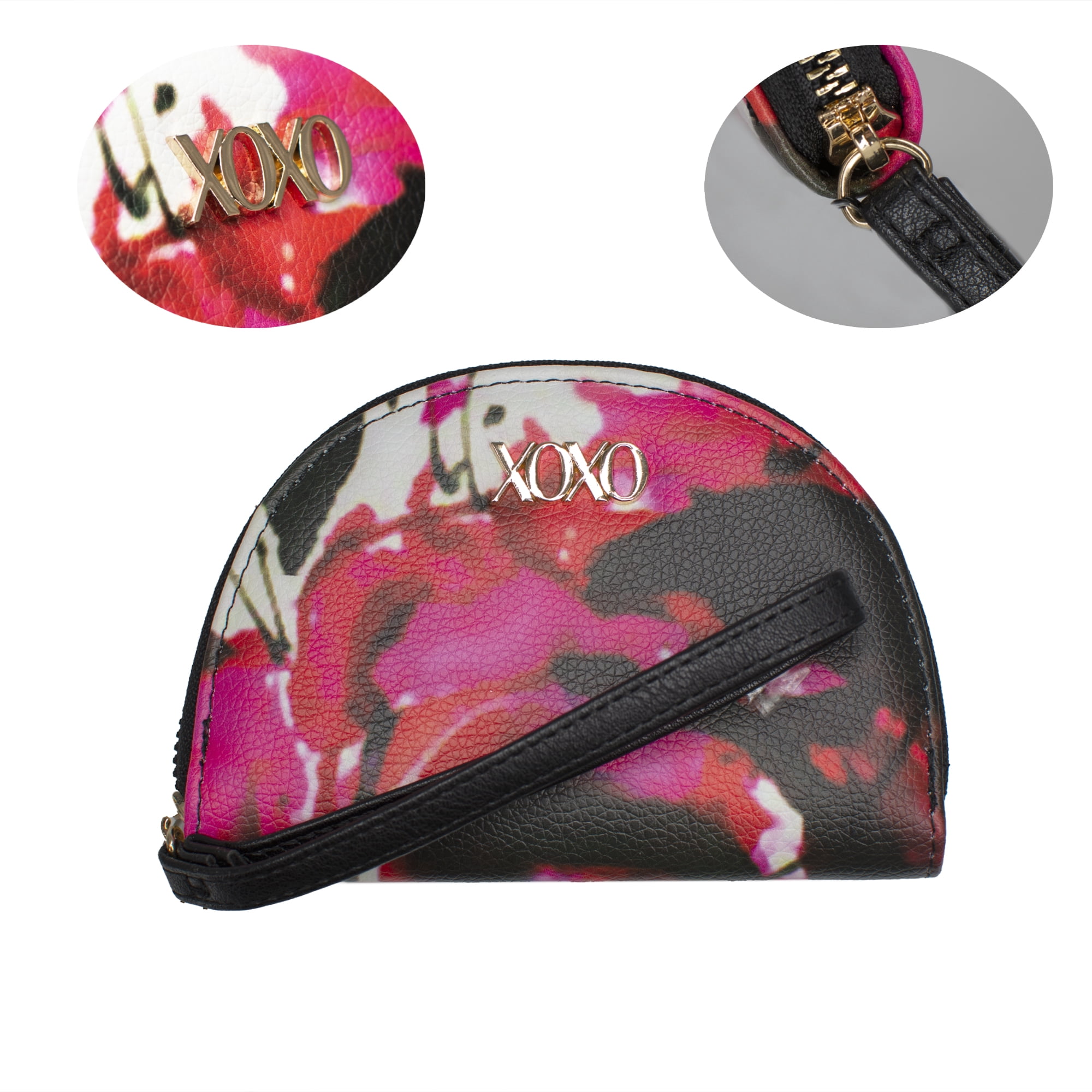 XOXO Women’s Small Floral Print Saffiano Leather Dome Indexer Wallet Purse with Wristlet