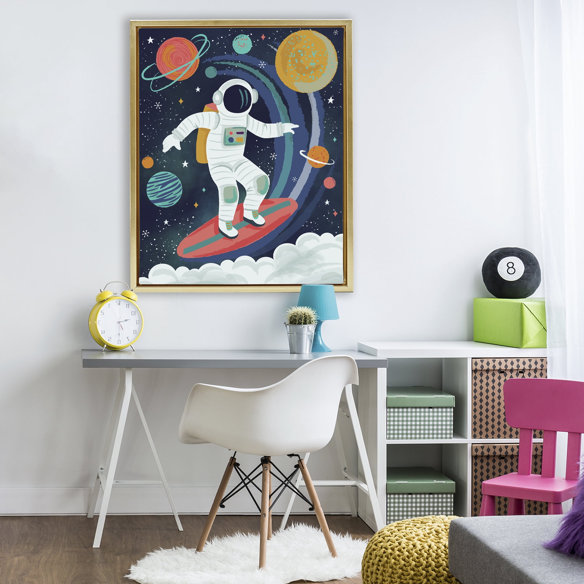 Stupell Industries Surfing Astronaut Beyond Space Gold Framed Floater Canvas Wall Art, design by Lisa Perry Whitebutton