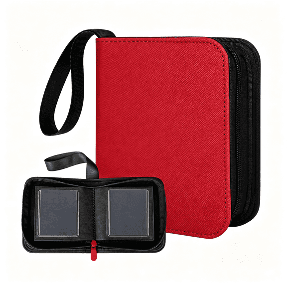 CCOCC 1 Pocket Toploader Binder 40 Pockets One Pocket Mini Trading Card Album,Diamond Leather Small Card Binder for 3X4 Rigid Top Loaders,Portable Tcg Photocard Holder-Red