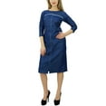 thumbnail image 5 of Bimba Women's 3/4 Sleeve Round Neck Blue Denim Dress Casual Shift Dress, 5 of 8