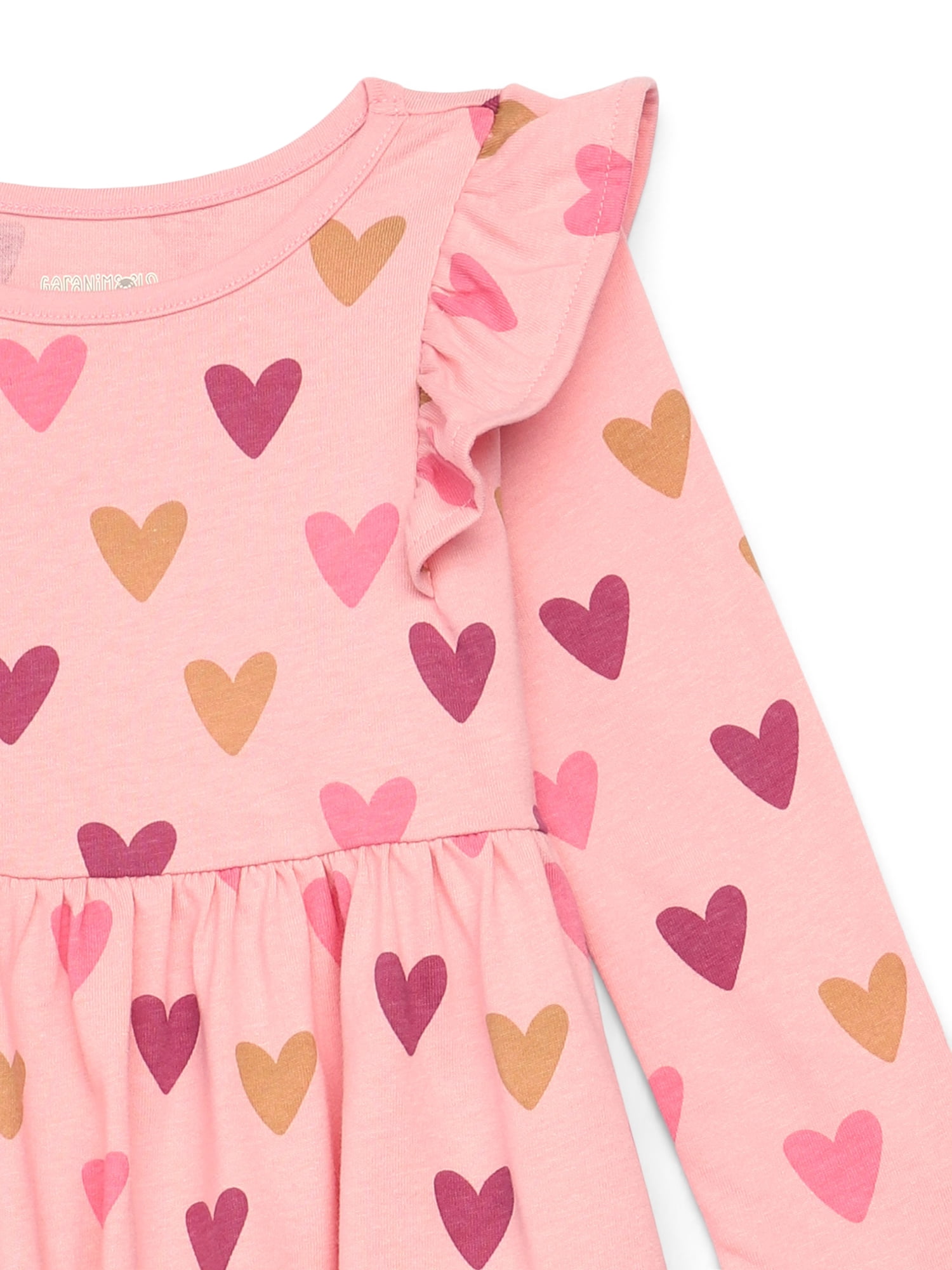 Garanimals Toddler Girl Long Sleeve Printed Dress with Ruffle Shoulders, Sizes 18M-5T