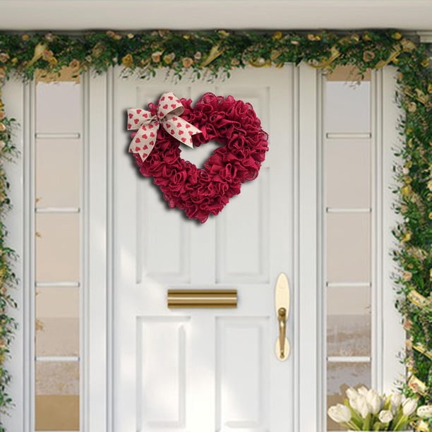 Corona de San Valentín de 15.75 '', colgante de puerta Corona en forma de corazón Corazón de amor Guirnalda decorativa para celebración Jardín Salvador Corona colgante de puerta delantera