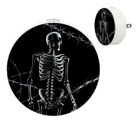 

Plug in Led Night Light with Auto Dusk to Dawn Sensor White Nightlights for Hallway Bedroom Kids Room Kitchen Stairway 2 Pack Skull Psyche Hippie Skeleton Black Colored Thorns