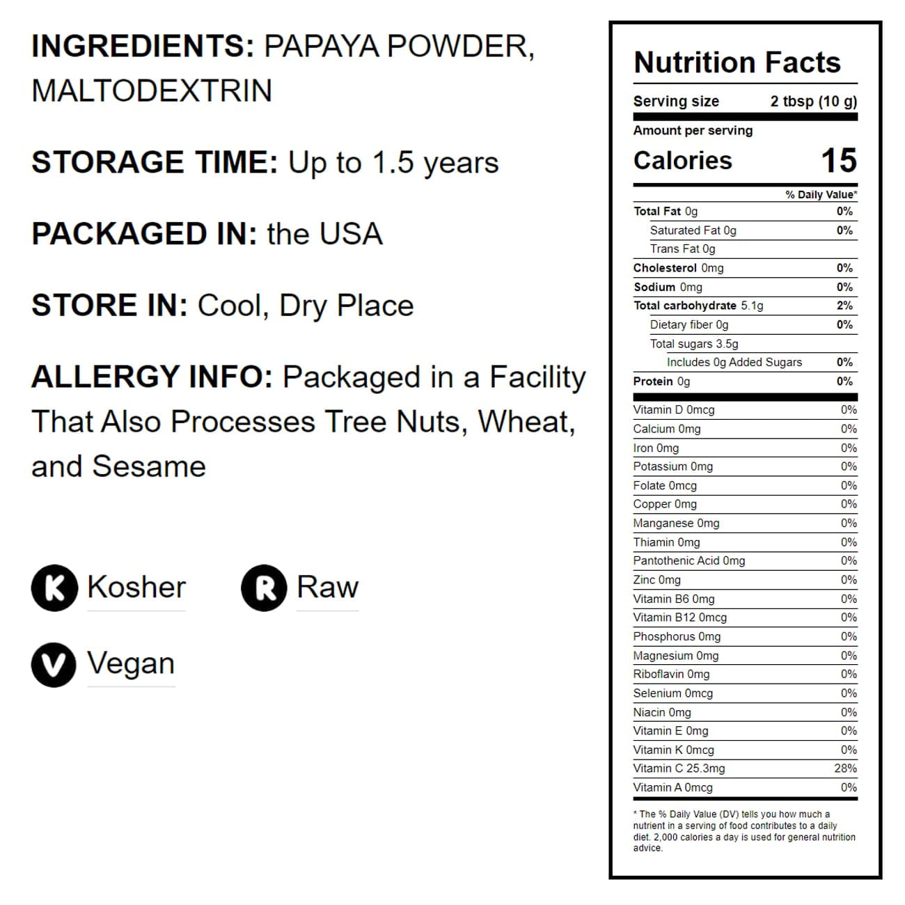 Papaya Powder, 0.75 Pounds  Raw, Kosher, Vegan  by Food to Live