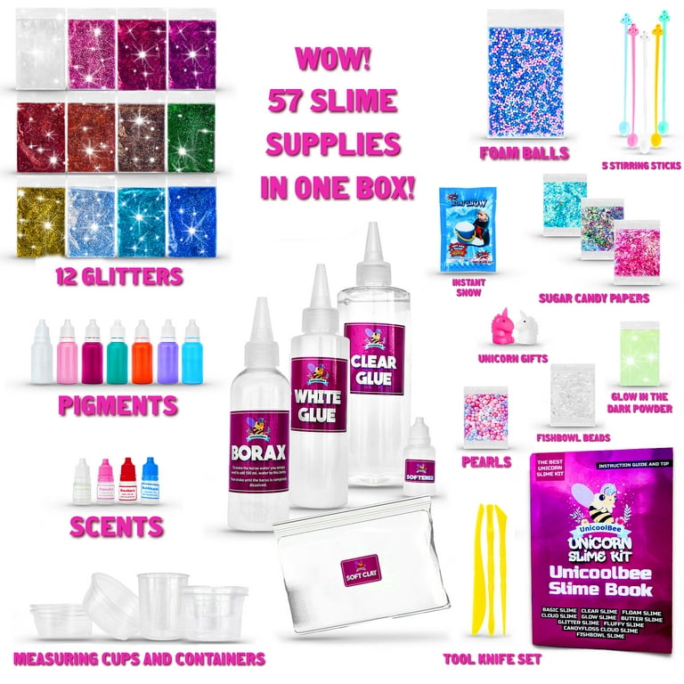 Unicorn Slime Kit for Girls 4-12,Supplies Makes Butter Slime,Candy Confetti  Slime,Glimmer Crunchy Slime,Foam Crunchy Slime,Jelly Cubes Slime Party  Favors for Kids