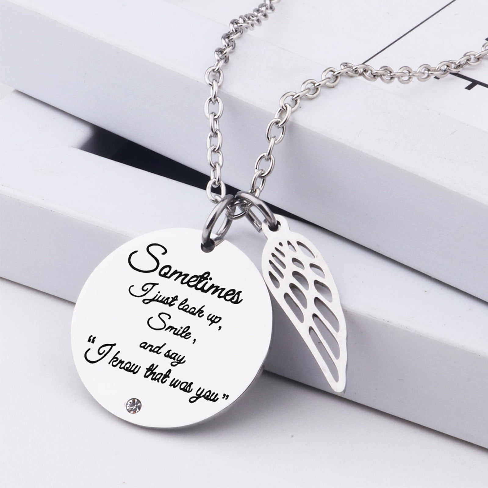 I Just Smile and Say “I Know That was You” Necklace for Women Diamond-Encrusted Angel Wing Best Friend Necklace Sometimes 