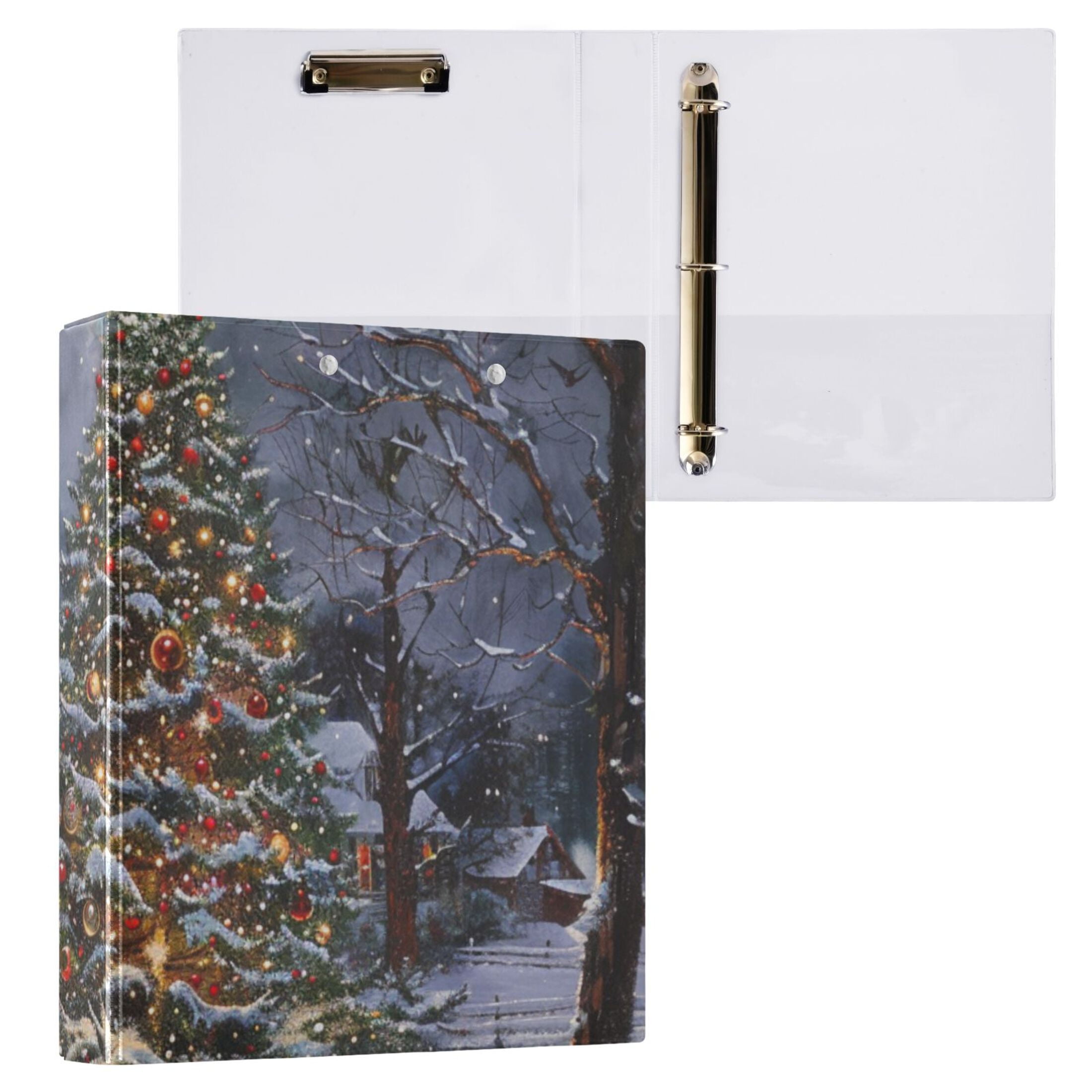 Christmas Trees 3 Ring Binders 1.5 inch Hardcover File Folders with Interior Pockets A4 Size Organizer for School Office Hospital