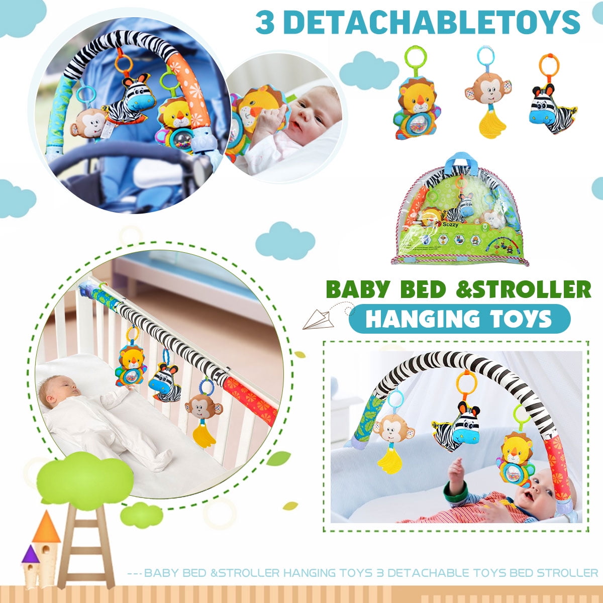 Baby Pram Handbell Bed Stroller Soft Hanging Toy Animal Rattles Infant Toys 