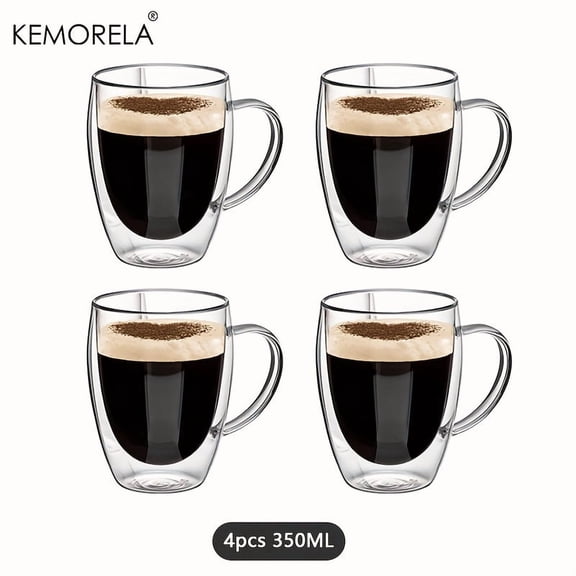 2/4/6PCS 350ML Double Wall Glass Coffee Mug With Handle Transparent Glass Cappuccino Cup Coffee Milk Tea Juice Tea Cup