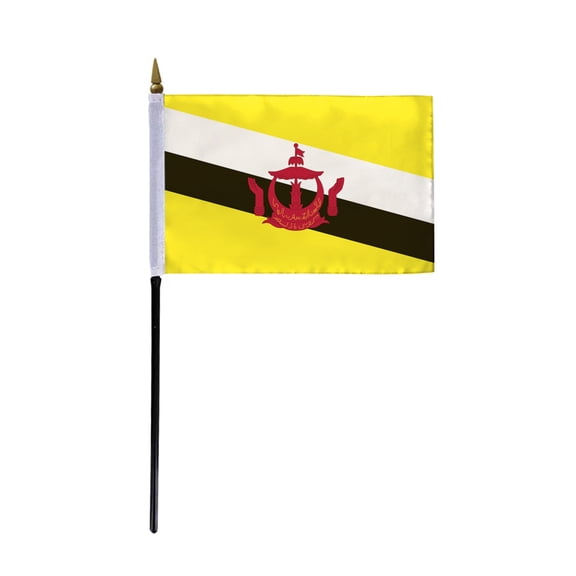 AGAS Small Brunei National Flag 4x6 inch - 11 inch Plastic Pole Polyester Fabric Stitched Edges Brunei Darussalam Hand Held Mini Small Stick Flags