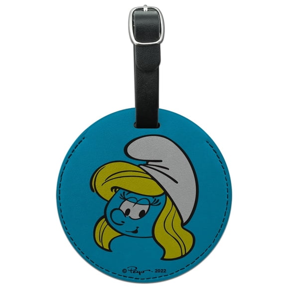 Smurfette Face Round Leather Luggage Card Suitcase Carry-On ID Tag
