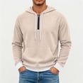 thumbnail image 5 of Fanshiluo Men's Waffle Quarter Zip Long Sleeve Pullover Hoodie,Contrast Color Hem Kangaroo Pocket Loose Fit Tops,XXXL,Big and Tall Men, 5 of 5