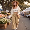 thumbnail image 5 of DORKASM Barrel Jeans Women High Waisted Floral Print Patchwork Baggy Denim Pants Wide Leg Y2k Flowy 2026 Trousers with Pockets Khaki 2XL, 5 of 8