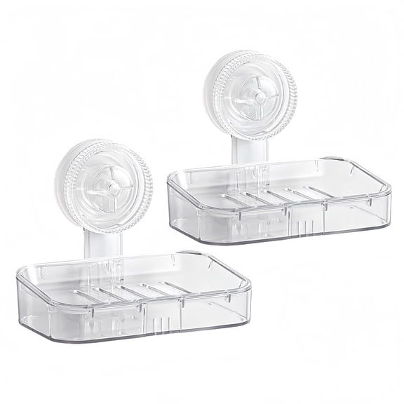 2 Pack Soap Dish for Shower, Suction Cup Bathroom Soap Dish Holder for Shower Wall, Self Draining Bar Soap Holder (Clear- 1 Tier)