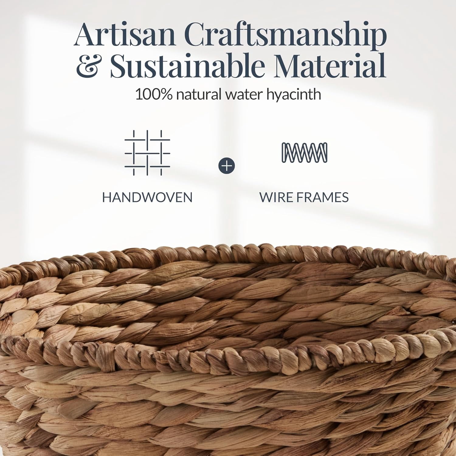 Themis Handwoven Easter Basket, Small Woven Easter Basket for Kids, Easter Egg Hunt Basket w/Collapsible Handle, Tapered Shape, Water Hyacinth - Chestnut