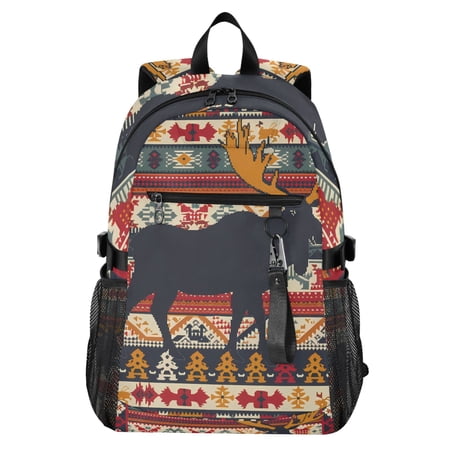JIALIOU 14 Laptop Backpack Waterproof Airline Approved Stylish Casual Daypack for Travel Business College Work Moose Silhouette