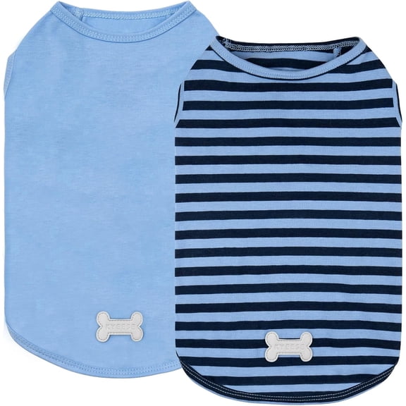 KYEESE 2Pack Dog Shirts, Blue Striped Dogs T Shirts, Dog Shirt for Small Dogs, M