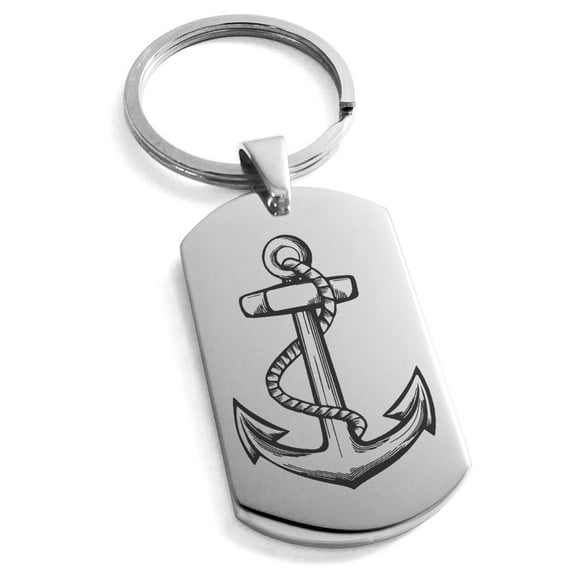 Tioneer Stainless Steel Mariner Nautical Anchor Engraved Dog Tag Keychain Keyring