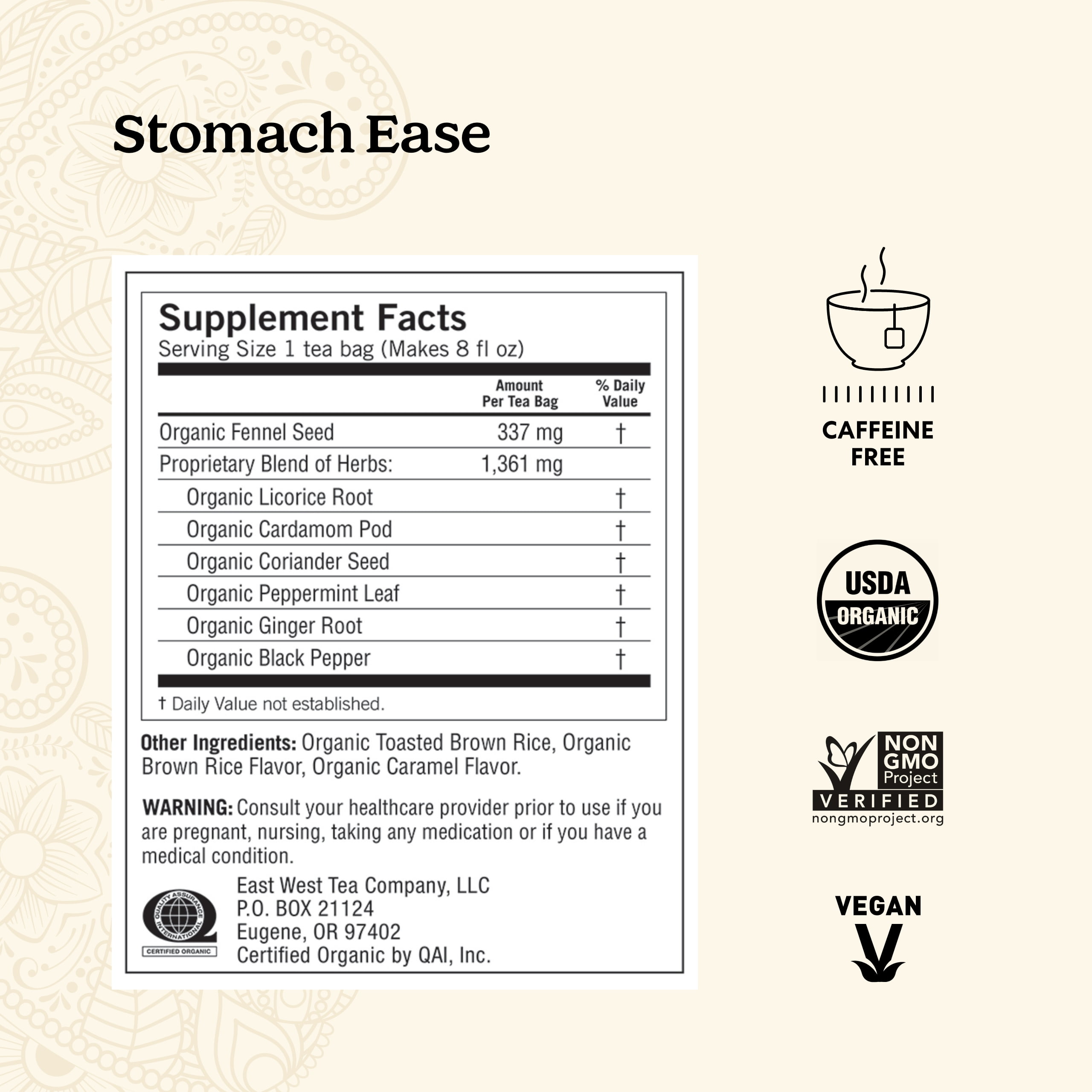 Yogi Tea - Stomach Ease (6 Pack) - Supports Healthy Digestion with Fennel, Peppermint, Licorice, and Ayurvedic Herbs - Caffeine Free - 96 Organic Herbal Tea Bags