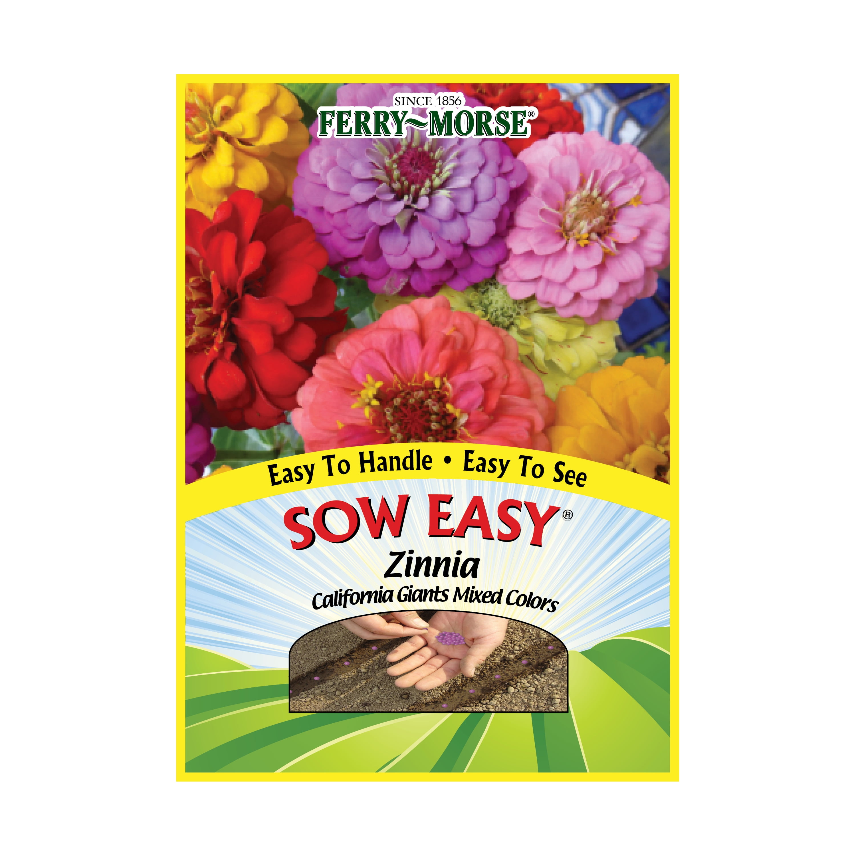 Ferry-Morse SOW Easy Zinnia California Giants Mixed Colors Annual Flower Seeds Packet - Seed Gardening, Full Sunlight