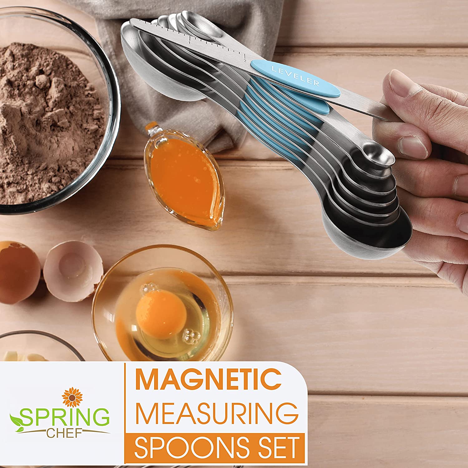 Magnetic Measuring Spoons Set Dual Sided Measuring Scoop With Leveler  Stainless Steel Measuring Spoons 9pcs