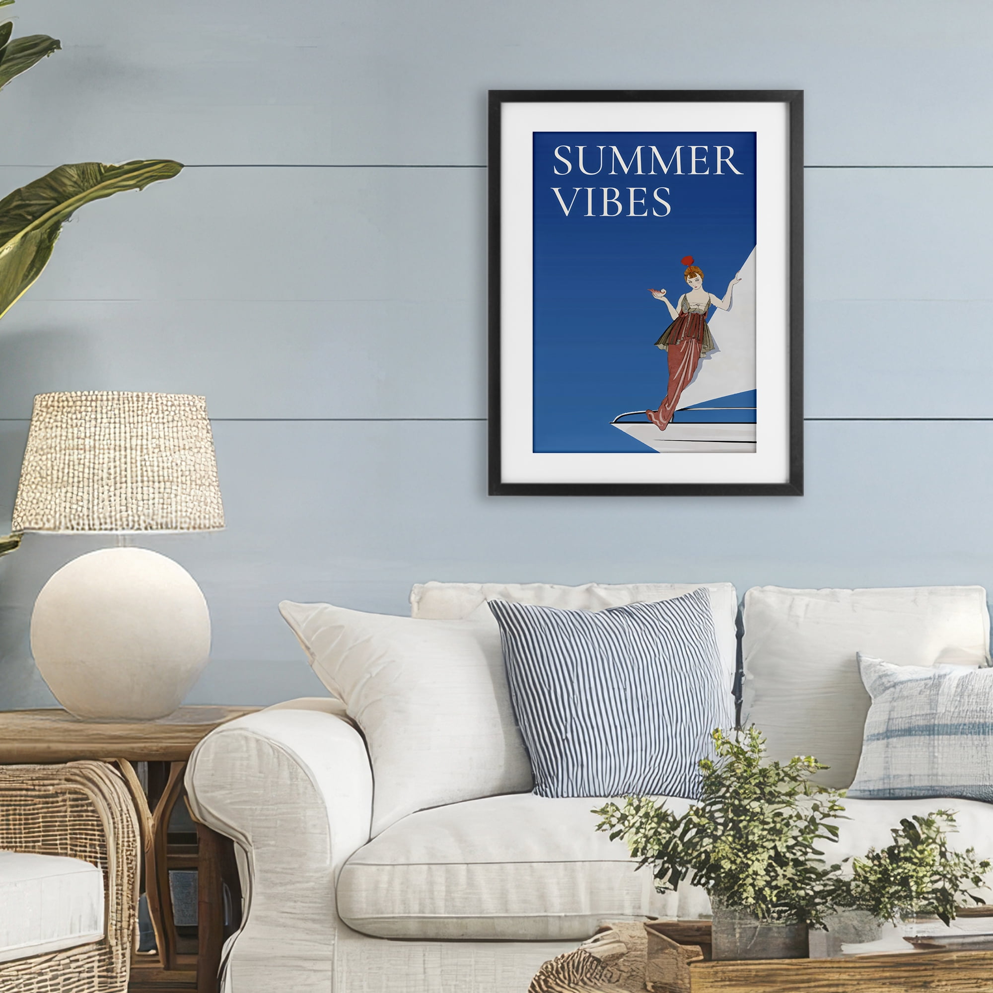 Stupell Industries Summer Vibes Vintage Yacht Black Framed Print Under Glass, design by Creative Studio