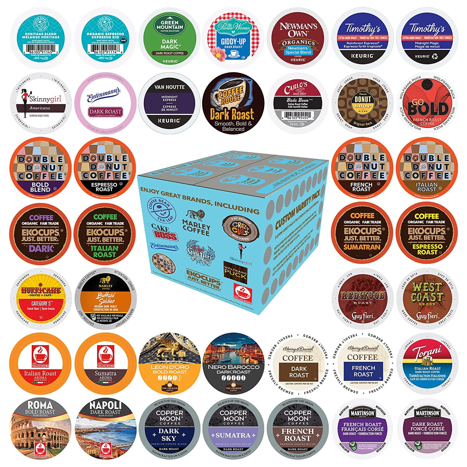 Crazy Cups Coffee Pod Variety Pack, Single Serve Cups, Original Version, Bold & Dark Roast, 40