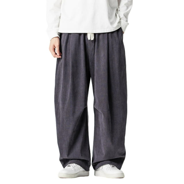 ShomPort Casual Big and Tall Pants for Mens Drawstring Full Length Baggy Trousers Solid Color Soft Loose Pants with Pockets
