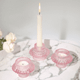 thumbnail image 3 of HofferRuffer Set of 3 Taper Glass Candle Holders, 2 in 1 Votive Candlestick Holders for Taper Candles, Tealight and Table Centerpiece Decorations, Pink, 3 of 9