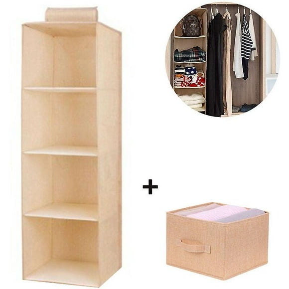 Lishi Hanging Closet Organizer with 4 Shelves and 1 Drawer - Space Saving and Foldable Cloth Storage Bag
