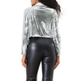 thumbnail image 3 of INSPIRE CHIC Women's Coat Sequin Jacket Party Lapel Collar Open Front Crop Sparkle Blazer Cardigan XS Silver, 3 of 6