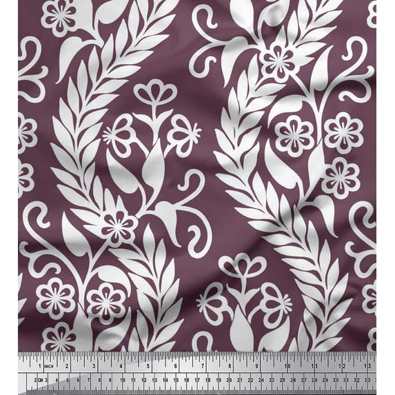 Soimoi Cotton Cambric Fabric Waves,Leaves & Floral Artistic Print Fabric by the Yard 42 Inch Wide