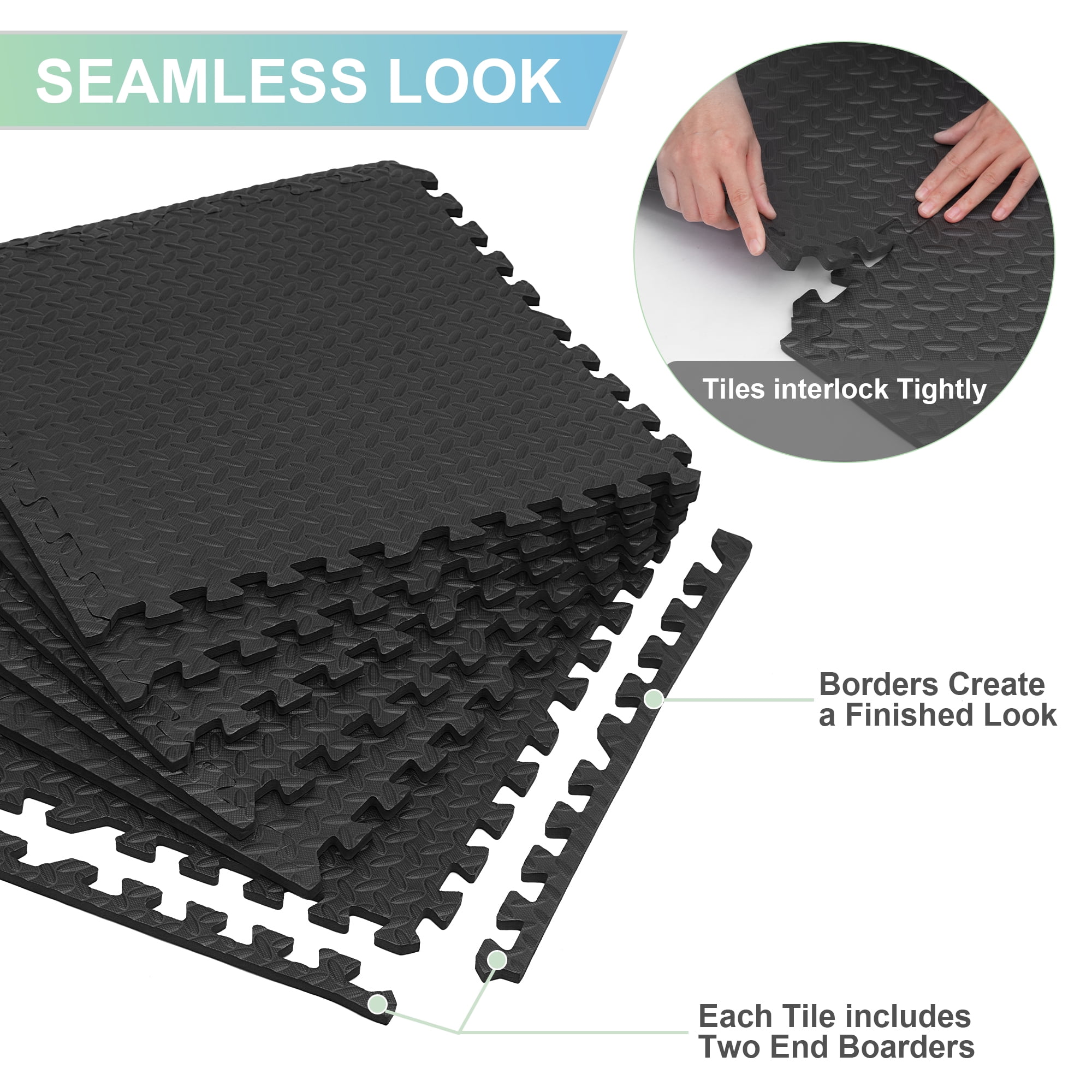 FIXTECH Puzzle Exercise Mat, EVA Interlocking Foam Floor Tiles For Home Gym, Mat For Home Workout Equipment, Floor Padding For Kids，Black, 24 In X 24 In X ½ In, 24 Sq Ft - 6 Tiles