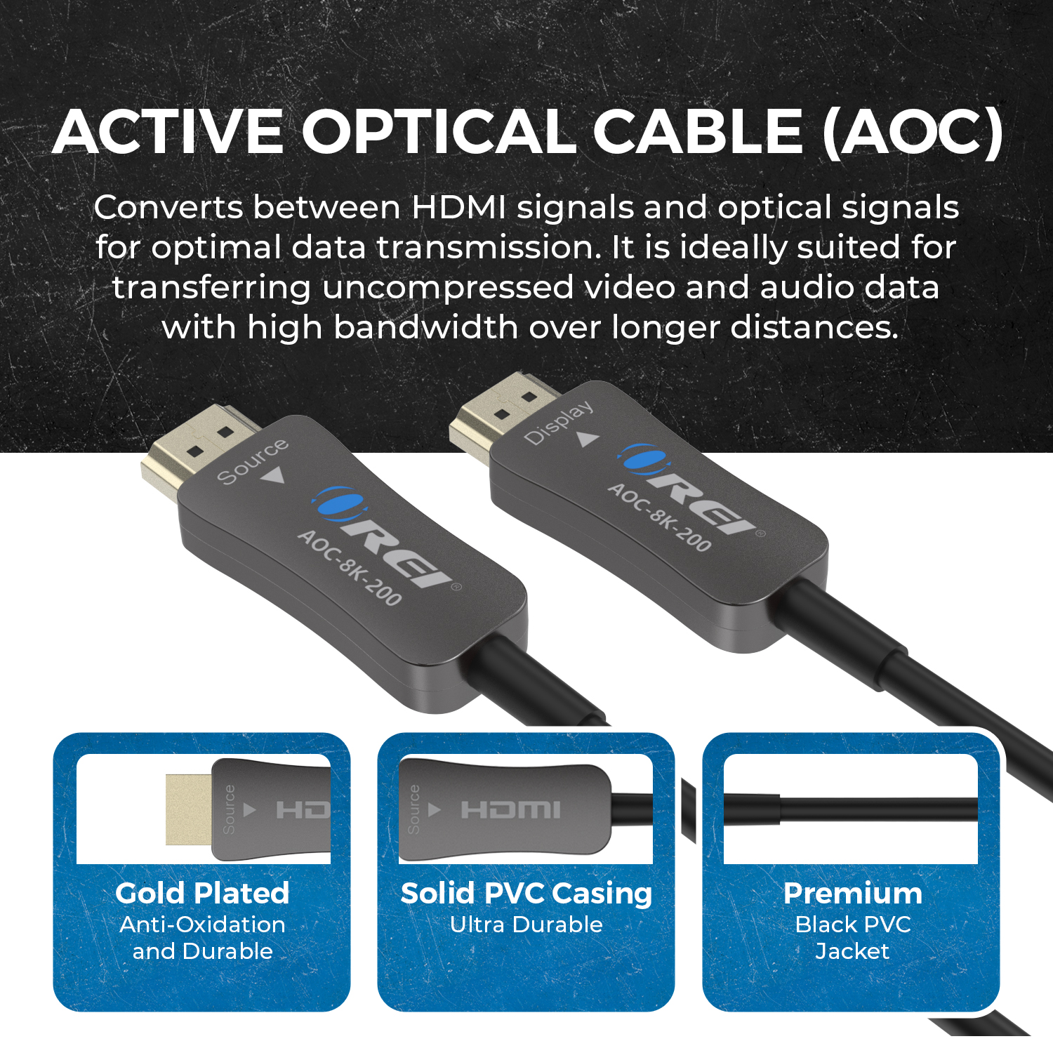 OREI 200ft HDMI™ AOC Hybrid Fiber Optic Cable UHD 8K60 (AOC-8K-200)
