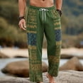 thumbnail image 2 of FAWUUDO Men's Casual Print Pants Elastic Waist Drawstring Ethnic Straight Wide Leg Pants 3XL L-Green, 2 of 5