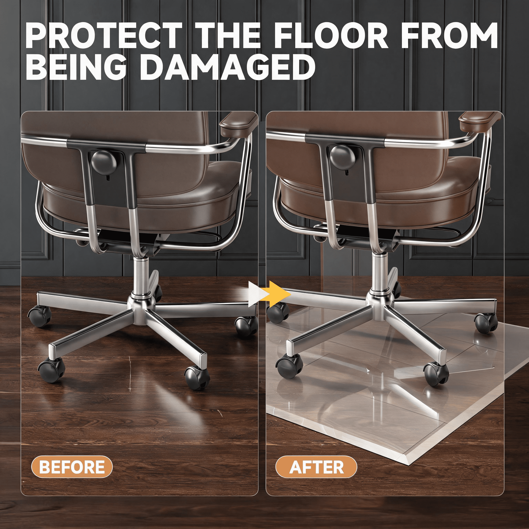 50x44-Inch Tempered Glass Chair Mat with Beveled Edge, 5mm Thick Floor Mat and Office Chair Mat for Carpet and Hardwood Floors, 1000 lb, Transparent