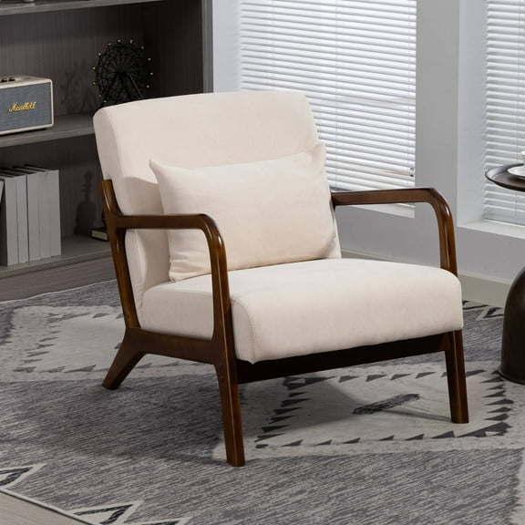 Mid-Century Modern Accent Chair with Pillow Velvet Lounge Arm Chair Comfy Reading Chair with Solid Wood Frame for Living Room, Bedroom, Dark Grey