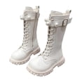 thumbnail image 5 of WAVSUF Girls Wide Width Boots Round Toe Soft Sole Mid Calf Winter Warm Platform Boots White 10.5 Little Kid, 5 of 10