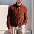 thumbnail image 2 of Dagegui Men's Leather Baseball Bomber Jackets Vintage Suede Zip Up Jacket for Men Solid Color Fall Casual Outerwear Brown L, 2 of 6