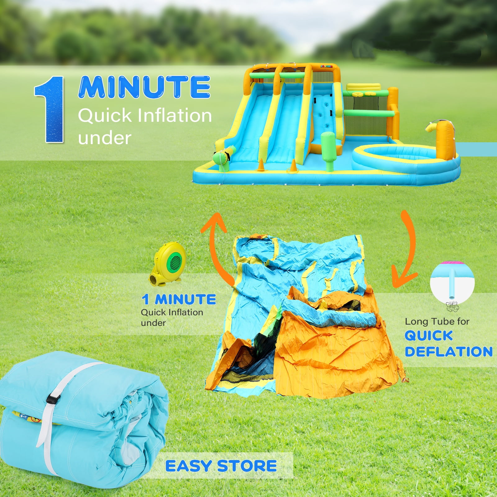 Ktaxon 11-in-1 Inflatable Water Slide Bounce House with Blower, Double Slides Water Park, Pool & Basketball & Football Games for Kids Backyard