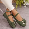 thumbnail image 3 of HEWUQI Bowknot Mary Jane Flats for Women Elatic Strap Soft Sole Ballet Slip on Wide Arch Support Commute Comfortable Dressy Shoes Green Size 7.5, 3 of 6
