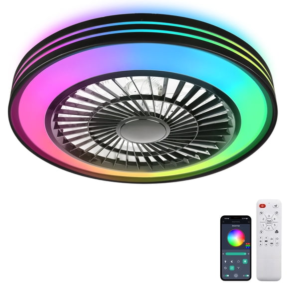WUTGHUI RGB Ceiling Fans with Lights 20" Fandelier Low Profile Smart Ceiling Fan with Light, Flush Mount Ceiling Fan Light with Remote/APP Control