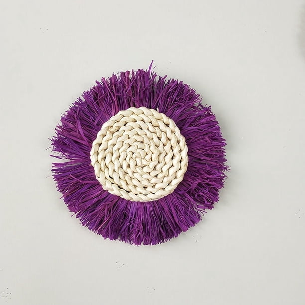Nvzi Cestas de pared bohemias para colgar en la pared, de mimbre rústico, redondas, para salas de estar, dormitorios y cocinas de estilo rústico (grandes, moradas)