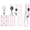 thumbnail image 1 of Paquete de 2 Porta Credencial Retráctil con Clip y Cordón, Cordón con Estampado de Cereza y Lazo Rosa con Soporte para Credencial de Identificación, 1 of 5