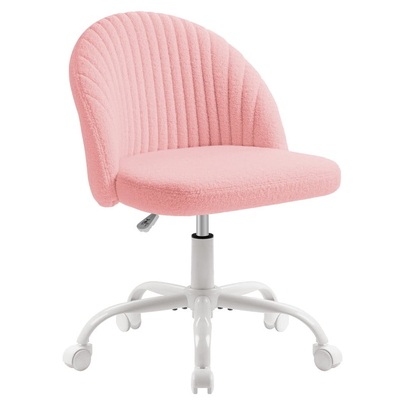 Homall Home Office Chair Adjustable Vanity Chairs Mid Back Rolling Task Chairs for Bedroom, Living Room or Study,Teddy Velvet,Pink